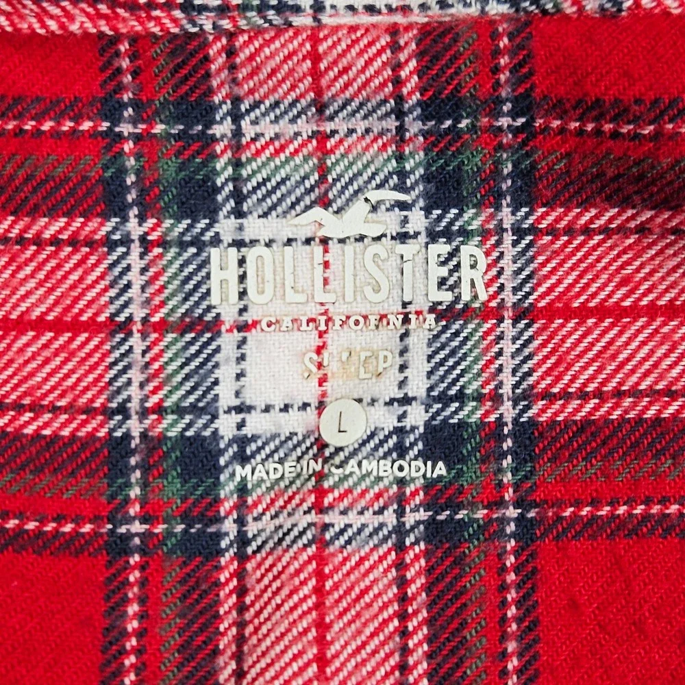 Hollister Sleep Top‎ Women L Red Patchwork Buffalo Plaid Button Up Pajama Shirt